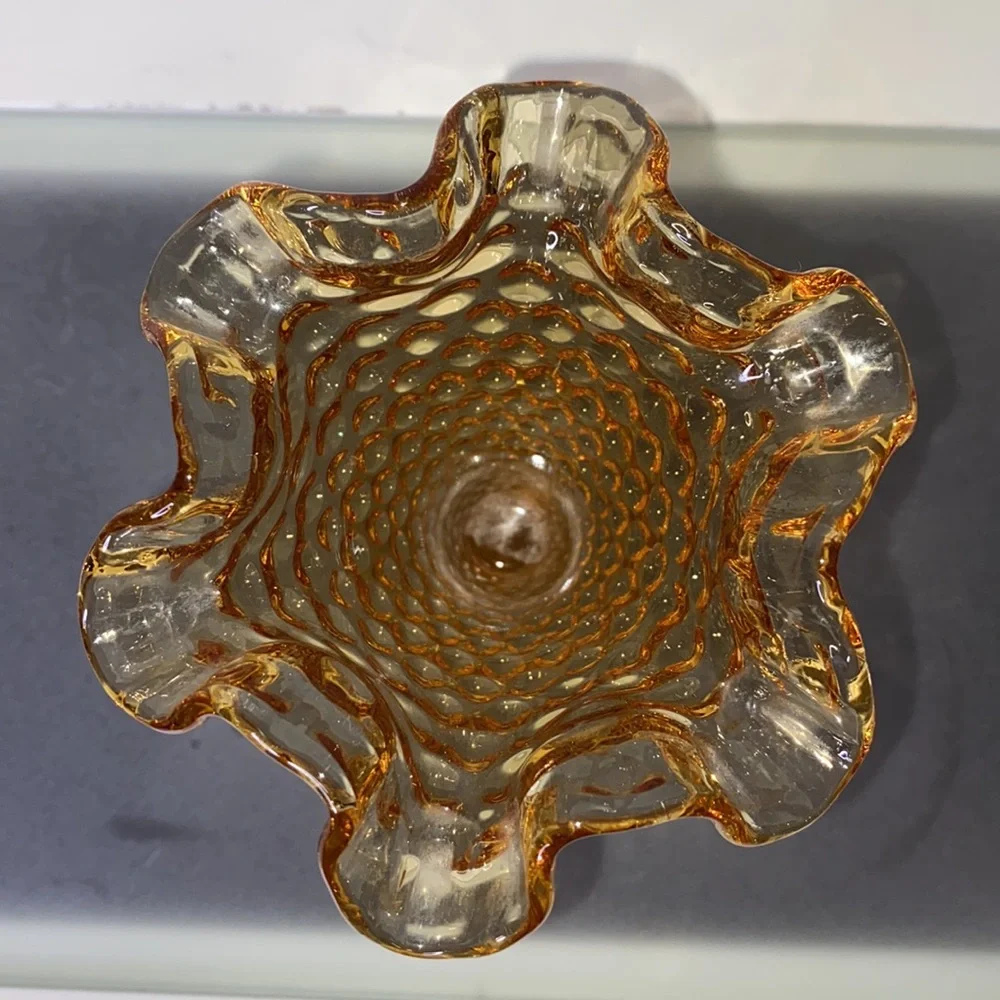 Vintage Fenton Amber Glass Hobnail Miniature Vase